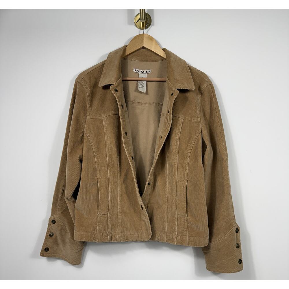 A.M.I. Women Tan corduroy lightweight stretch jacket Sz XL snap jacket - Picture 8 of 12